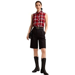 Military Chic Modern Regalia Plaid Sleeveless Shirt
